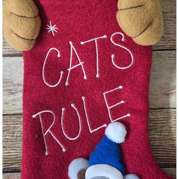 Adorable 16" Cat's Rule 3D Christmas Stocking Decor Cute Mouse & Cat MINT - Picture 3 of 5